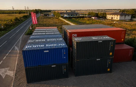 Containere maritime de vânzare, noi și second-hand: 20 ft, 40 ft și High Cube. Verificare, modificare și transport în România. Cere ofertă Prime Box.